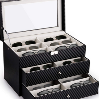 Pu Leather Watch Sunglasses Jewellery Storage Box Dustproof Display Case with Drawer