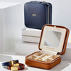 Luxury Portable Travel Jewelry Packaging Box with Mirror Custom Small Leather Collection Zipper Jewelry Travel Box