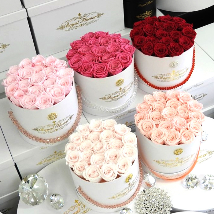 Custom Extra Large Round Rose Flower Presentation Gift Box For Valentine Luxury Flower Bouquet Packaging Box With Pearl Handle