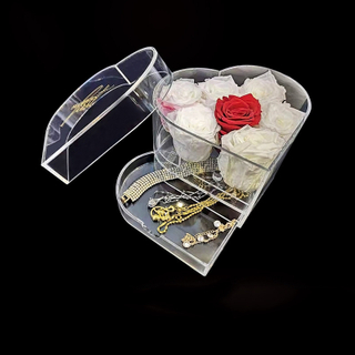 Luxury heart shape clear acrylic flowers gift box transparent preserved rose packaging flower box for Valentine's Day wedding
