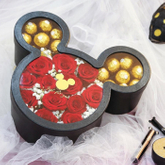 New style Popular mickey mouse Valentine paper flower chocolate gift packaging box with clear PVC window and gold logo