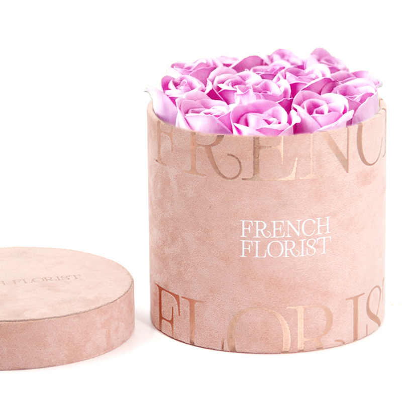 Custom Velvet Artificial Roses Flower Packaging Box Luxury Cardboard Round Flower Display Box for Wedding Decoration And Gift