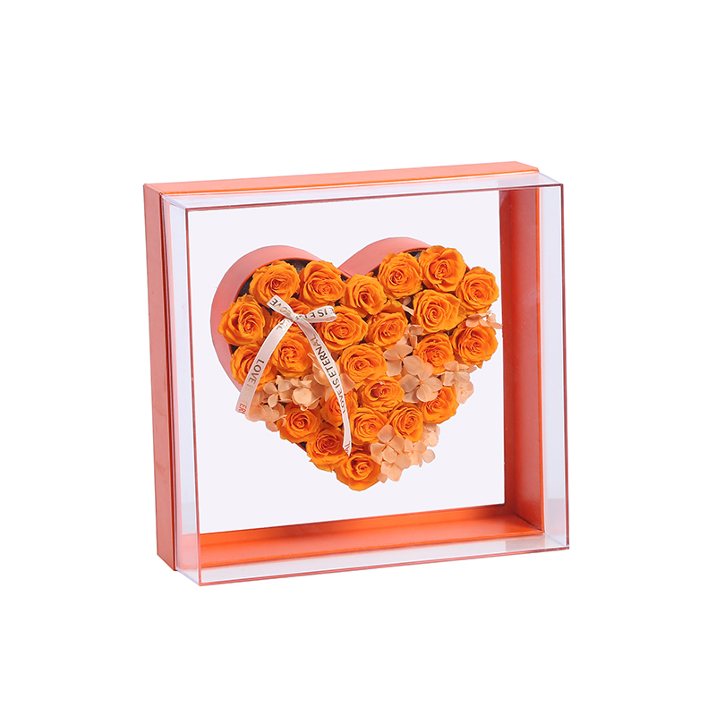 Custom Acrylic Heart-shaped Immortal Rose Flower Display Box Square Transparent Flower Arrangement Box Valentine's Day