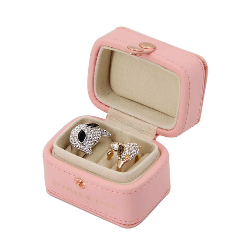 Luxury Mini Pink PU Leather Wedding Ring Earring Zipper Travel Small Jewelry Gift Packaging Box Wholesale