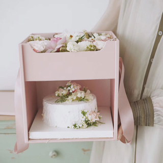 Custom Double Layer Paper Cardboard Surprise Portable Rose Flower Birthday Cake Gift Packaging Box