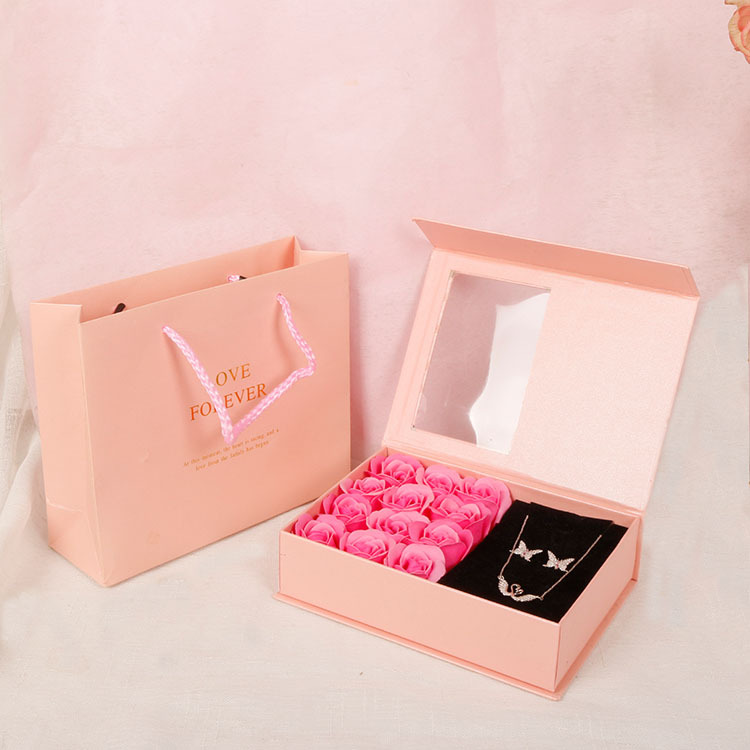 Creative Magnetic Closure Flip Valentine's Day Paper Jewelry Lipstick Perfume Soap Rose Flower Gift Packaging Box For Birthday Gift