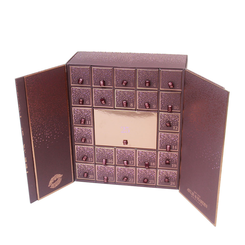 Custom Design Christmas Advent Calendar Paper Cardboard Cosmetic Candle Chocolate Gift Packaging Box with 24 Drawers