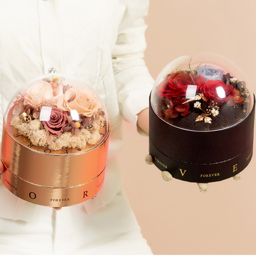 New Arrival Transparent Acrylic Cover Holding Round Double-layer Rose Flower Chocolate Gift Packaging Box