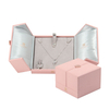 New Style Double Open Pink PU Leather Ring Earring Necklace Jewelry Gift Packaging Box with Magnetic Closure