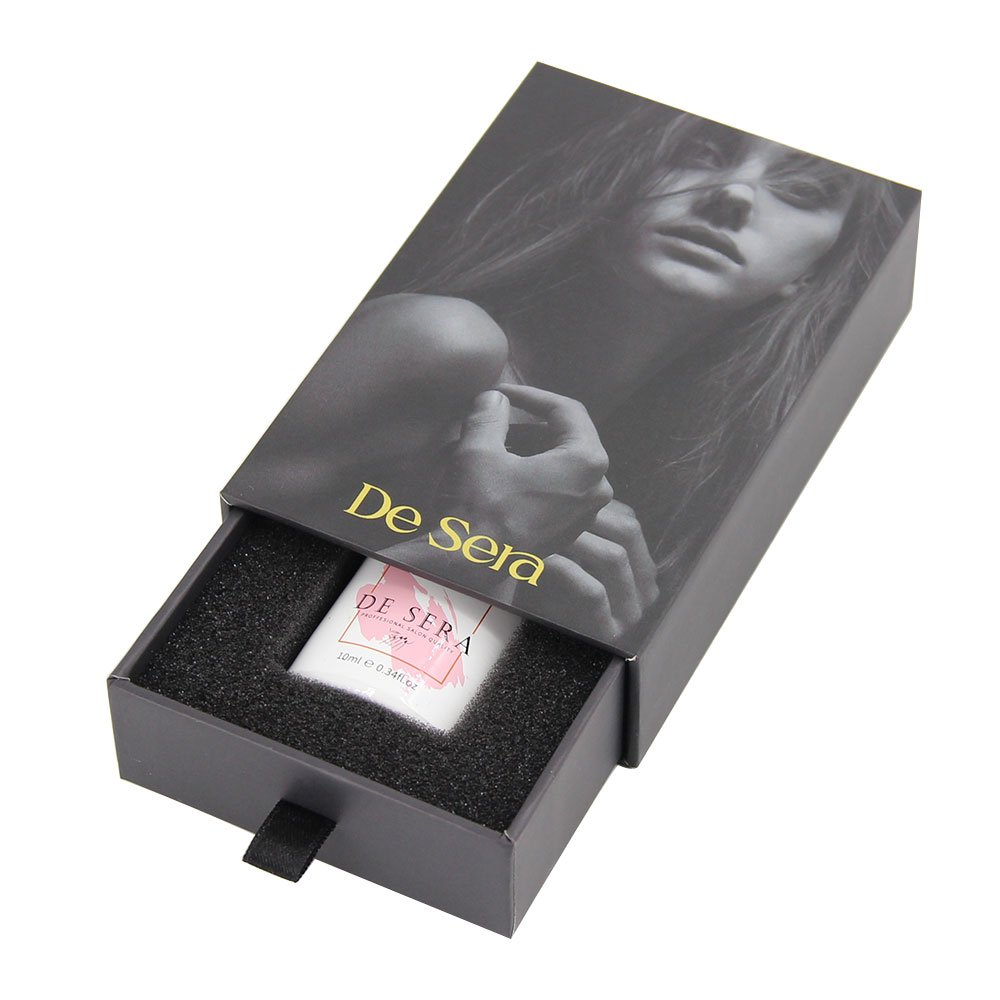 Custom Small Paper Cardboard Drawer Style Single Nail Polish Bottle Packaging Box with Foam Insert