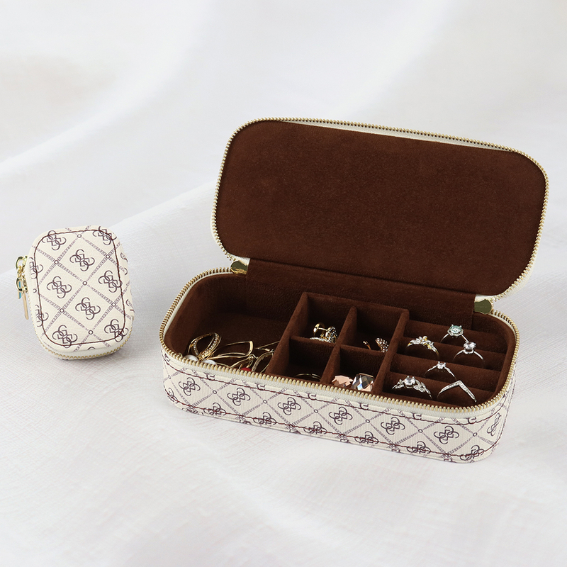 Custom Leather Jewelry Box Kraft Paper Leather Jewelry Packaging Box Small Jewelry Box Organizer With Layers And Zipper