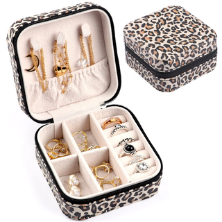 New Design Portable Small Leopard Print Travel Jewelry Organizer Packaging Box for Ring Earring Necklace Bracelet Wholesale