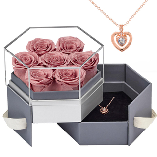 Individual Design Hot Stamping Surface Handling Cardboard Paper Rotating Double Layer Hexagon Flower Gift Box for Necklace Jewelry