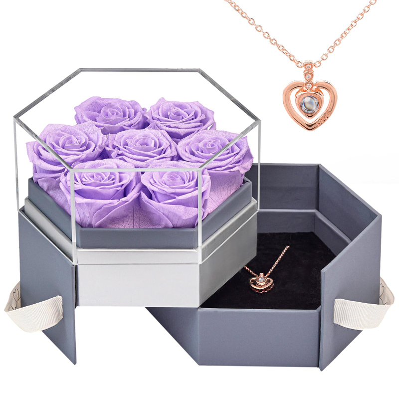 Luxury Custom Rotated Two-Tier Hexagon Flower Box With Lid For Wedding Jewelry Lip Gloss Packaging Gift Box
