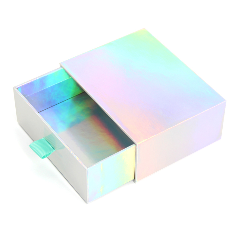 Custom Logo Luxury Holographic Silver Laser Paper Beauty Cosmetics Packaging Gift Box Rigid Cardboard Sliding Drawer Box