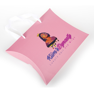 Custom Logo Cardboard Paper Hair Bundle Wig Packaging Pillow Boxes With Ribbon