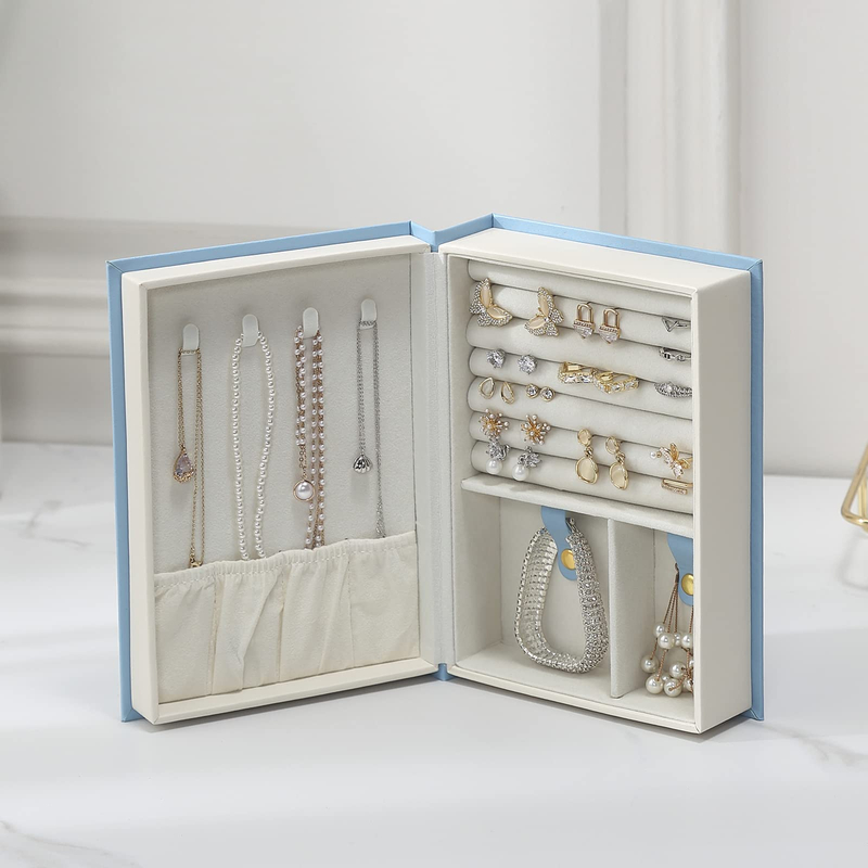 Wholesale Luxury Custom Book Shape PU Leather Jewelry Box Organizer With Logo Jewellery Necklace Ring Earring Bracelet Gift Case