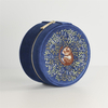 Soft Navy Velvet Round Jewelry Box Dormouse Embroidery Travel Ring Box Embroidery Flowers Zipper Necklace Earring Box