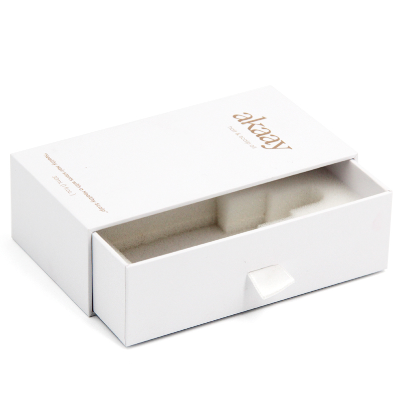 OEM Custom Logo Printing White Paper Drawer Style Cosmetic Box Cardboard Perfume Packaging Gift Box for Essential Oil Bottle