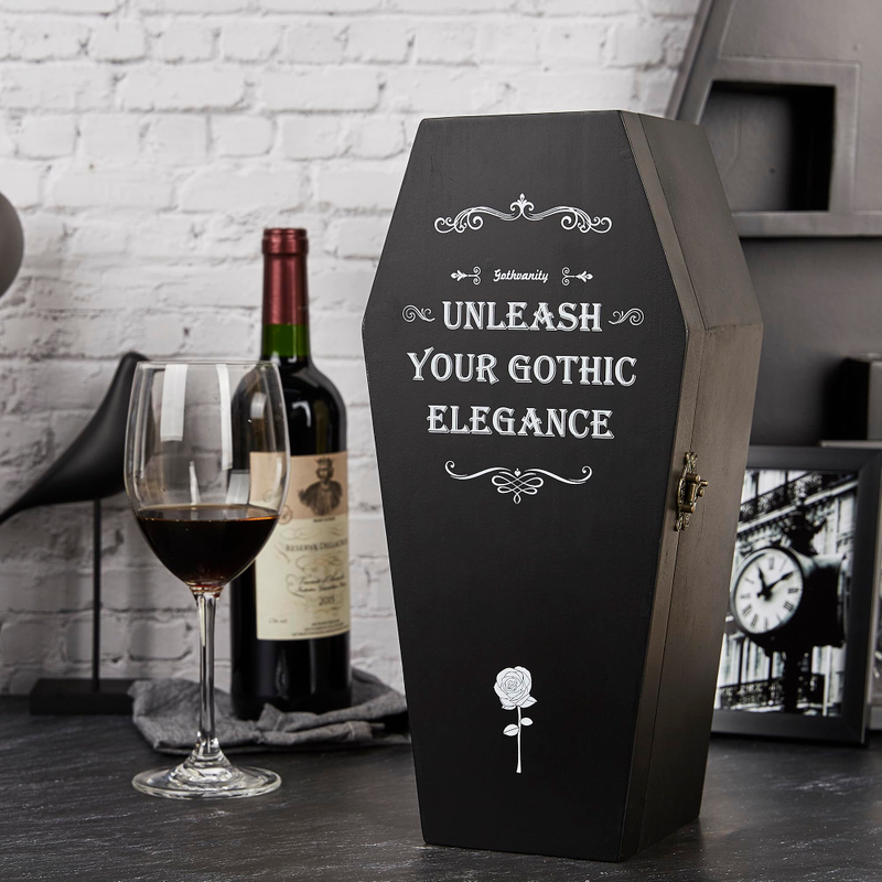 Multi-functional Vintage Wooden Coffin Shape Wine Gift Packaging Box Fillable Hinged Gohtic Storage Box for Halloween Décor