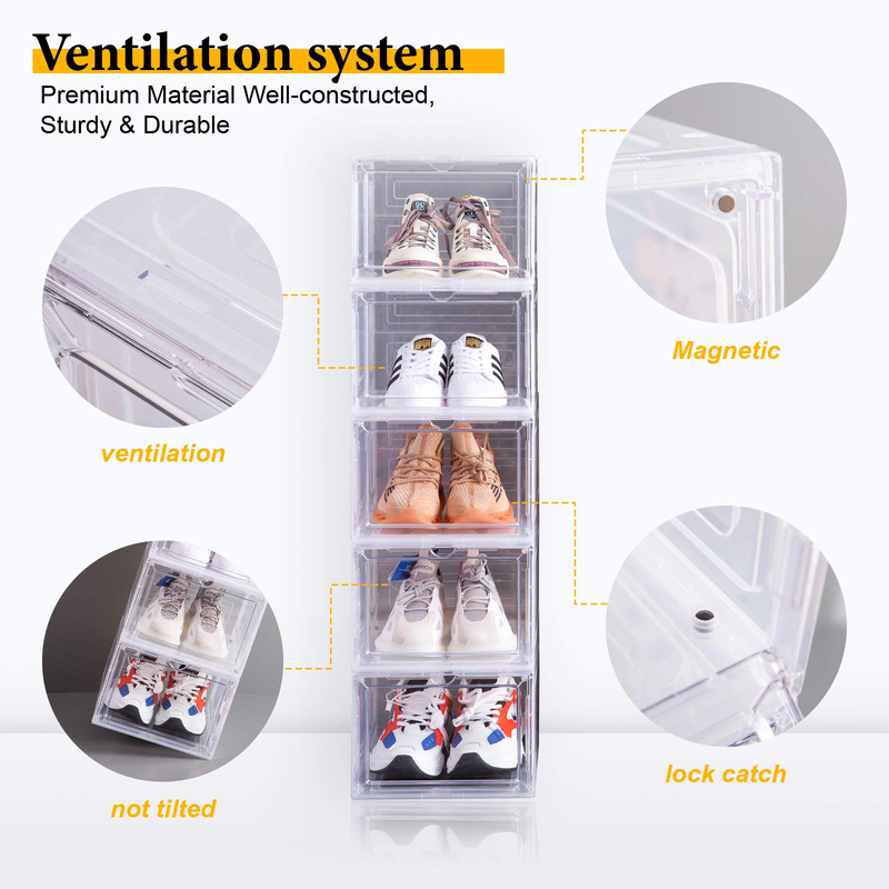 Transparent Acrylic Magnetic Drop Side Open Door Shoe Storage Container Box Foldable Sneaker Organizer Case for Shoe