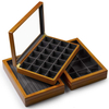 Vintage Solid Wood Jewelry Box Microfiber Lining Earrings Necklace Storage Jewelry Drawer Organizer Tray with Glass Top Lid