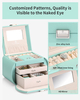 Light Green Leather Jewelry Box Lockable Necklace Earrings Rings Storage Case with Mirror And Storage Drawers