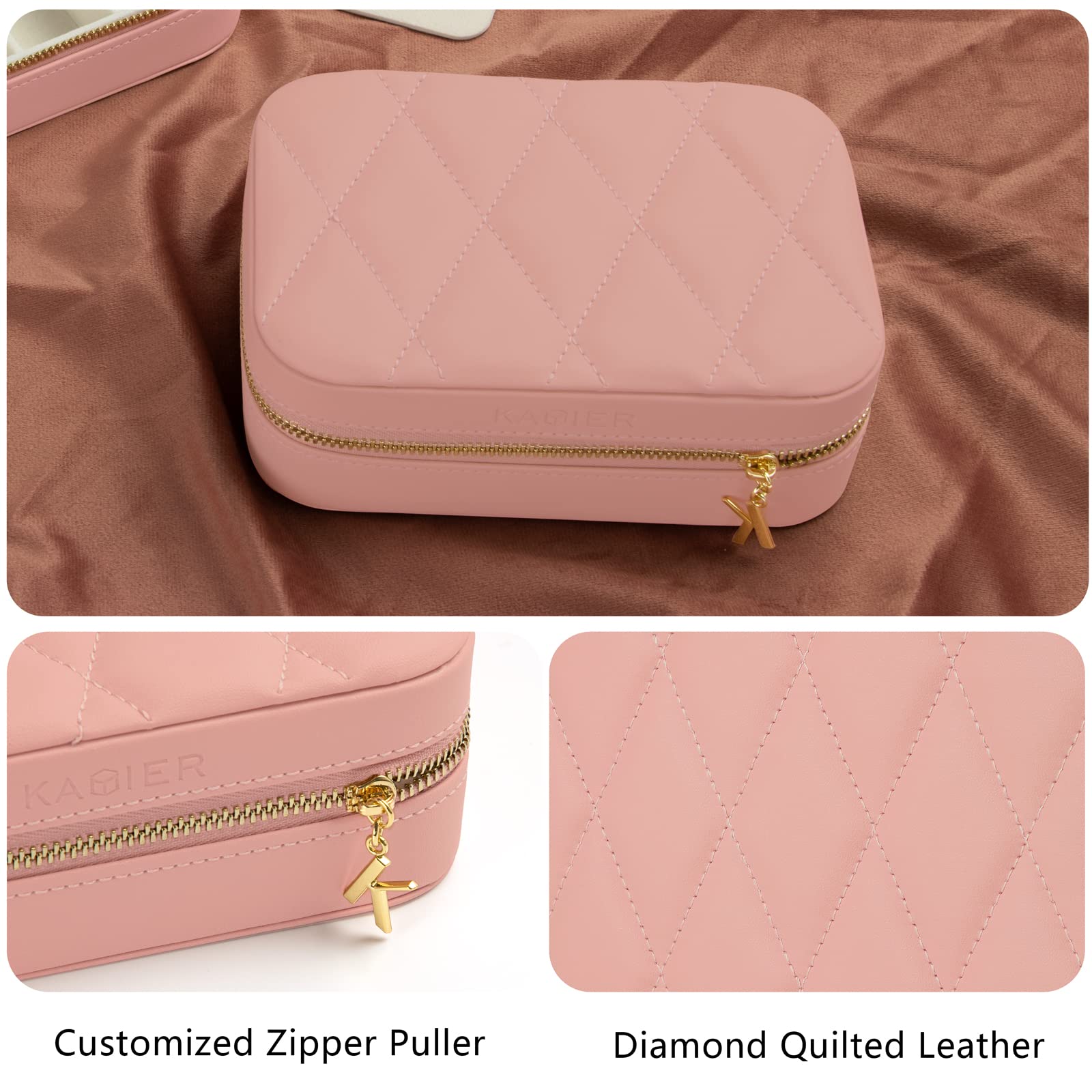 High Quality Pu Leather Jewellery Storage Case Zipper Travel Jewelry Box Luxury Big Embossed Logo Jewelry Box