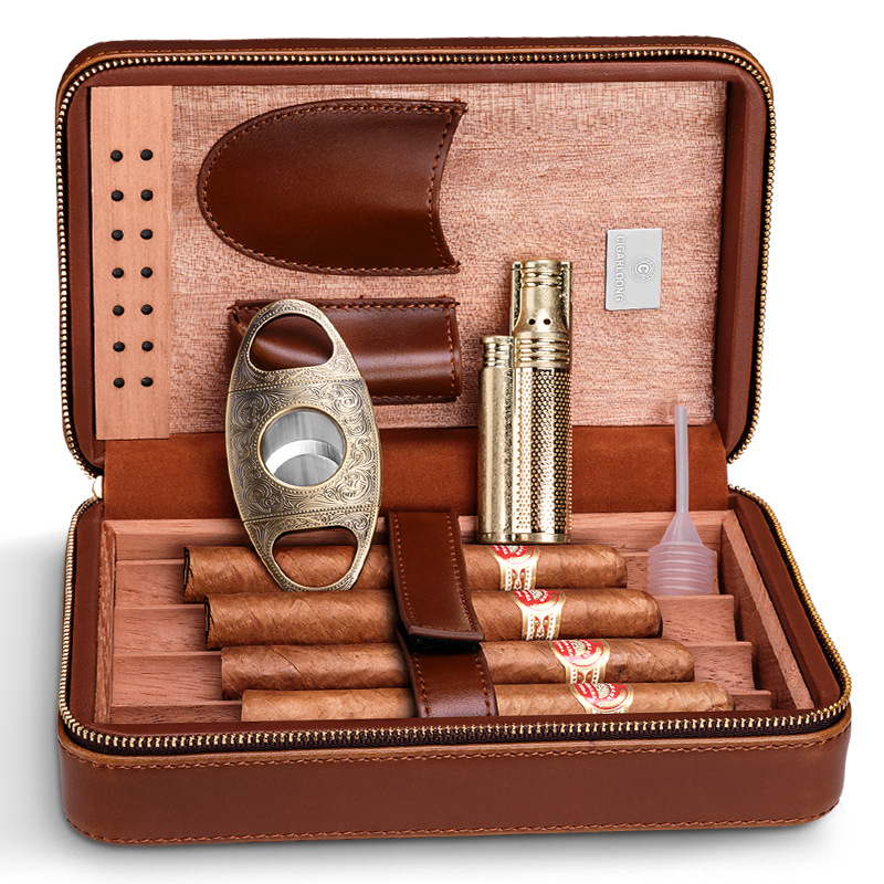 High Quality Convenient Cigar Case Holder with Cigar Lighter And Cutter Combo Set Premium Humidor Cigar Box Set