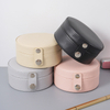 Round Travel Jewelry Box Women Ladies PU Jewelry Storage Organizer Necklace Earrings Rings Display Box
