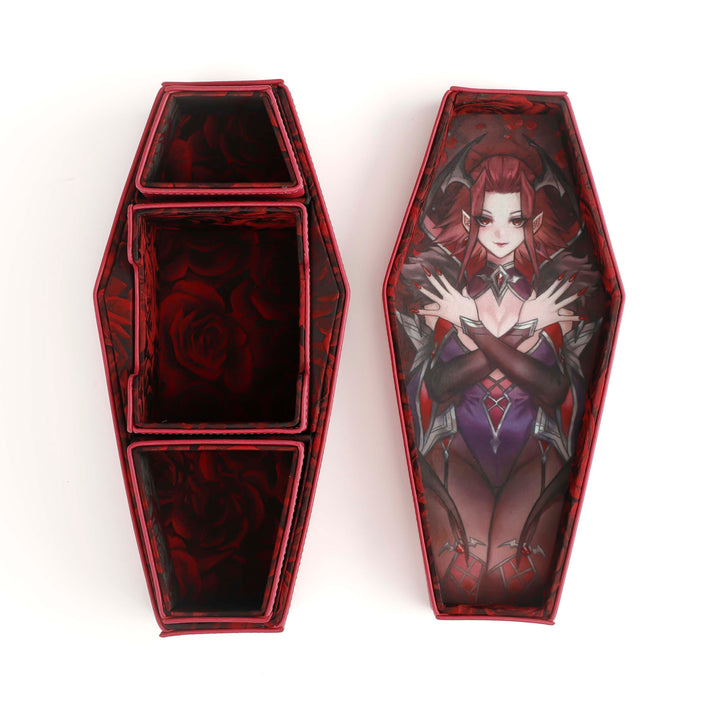 Cartoon Characters Coffin Rose Card Box Full-color 3 Slot Watch Ring Necklace Box Storage Display with Pillow Magnets Closure