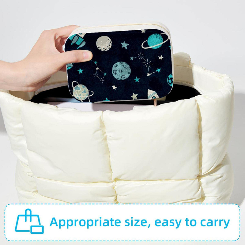 Cute Space Rocket Star Planet Probe Velvet Jewelry Storage Box Decorative And Practical Organizer with Metal Zipper