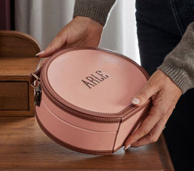 Mini Round Jewelry Box Colorful Floral Lining Faux Leather Custom Travel Led Mirrored Jewelry Bracelet Necklace Ring Box Package