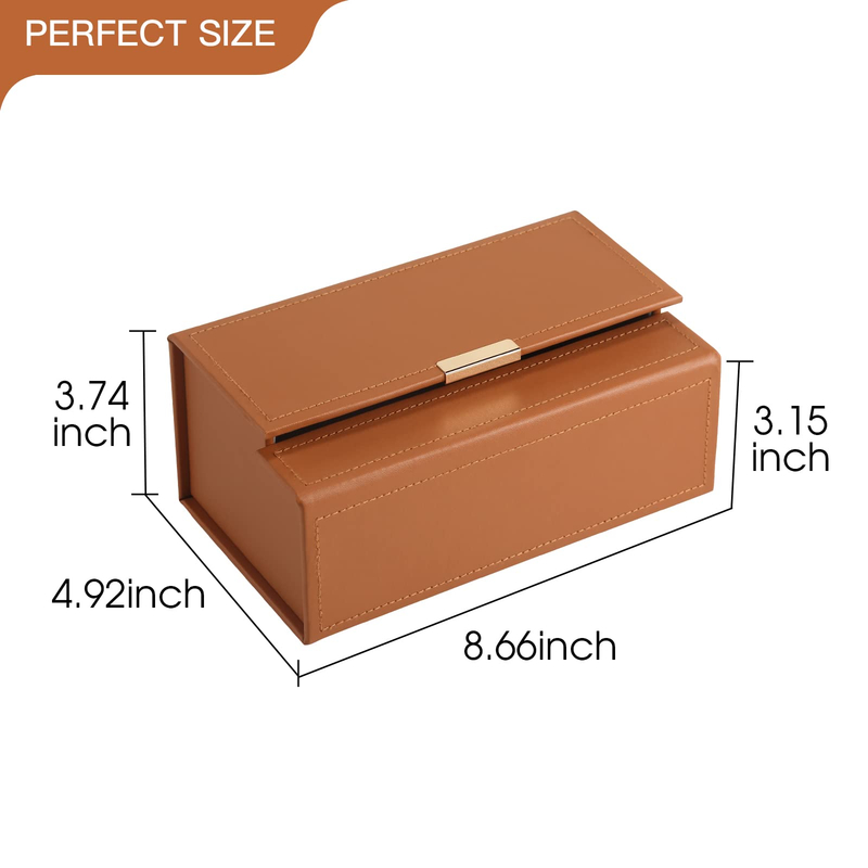 PU Leather Tissue Box Cover Brown Facial Tissue Case Holder Decorative Napkin Storage Box for Home Office Bathroom Bedroom Car