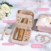 Customized 26 Letters Printed PU Leather Portable Travel Jewelry Organizer Boxes Mirror Ring Earrings Necklace Jewelry Storage Boxes