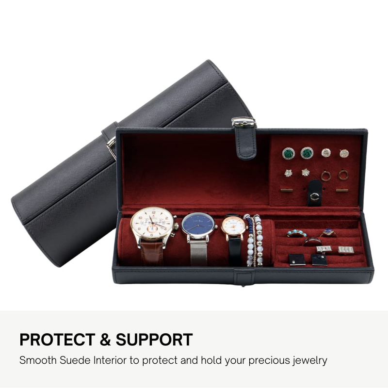 Hot Selling Unique Round Portable Personalized PU Leather 3 Slot Watch Ring Earring Necklace Jewelry Packaging Box