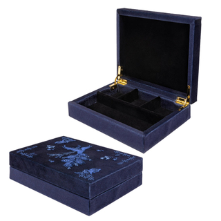 Azure Jewelry Box Hand Embroidery Designs Watch Necklace Bracelet Set Purple Embroidered Floss Organizer Gift Box for Women