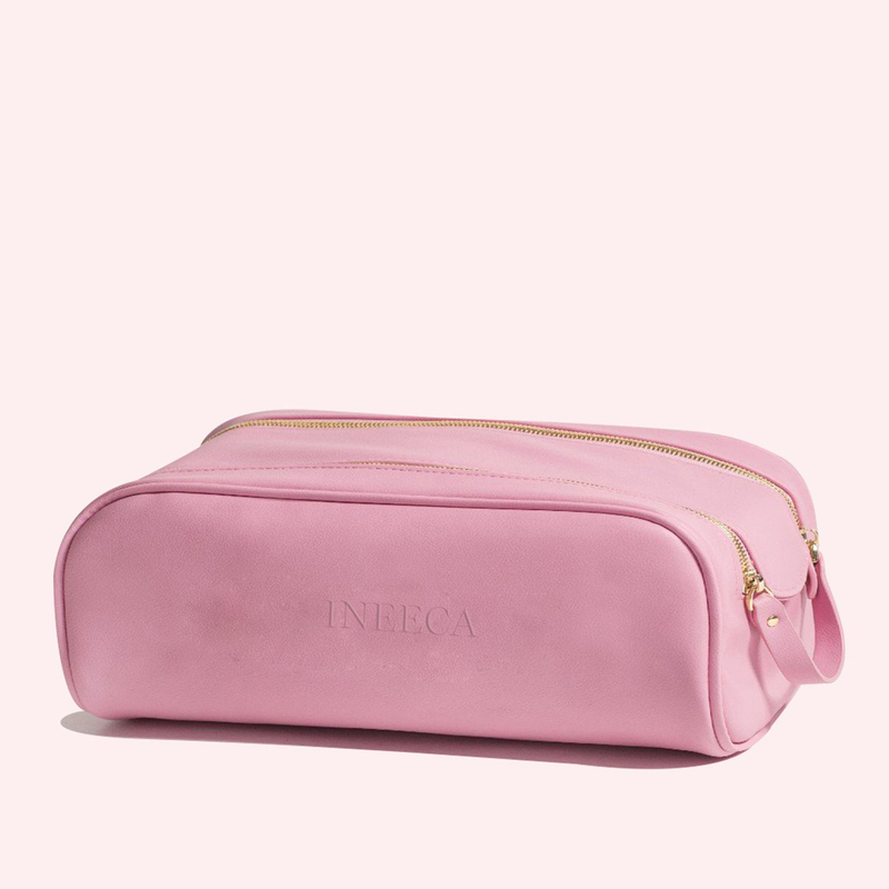 Double Zipper Skincare Travel Pouch Cosmetic Bag Organizers Boxes Vegan Leather Pink Luxury Waterproof Makeup Wash Bag