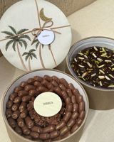Food Hand Embroidery Candy Box Round Dessert Ramadan Chocolate Box Leather Personalized Sequin Embroidered Candy Box Packaging