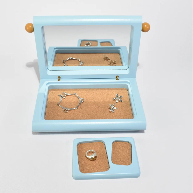 Custom Square Yellow Travel Jewelry Ring Gift Box Packaging Luxury Wooden Sliding Trays Jewelry Sets Box Organizer with Mirror