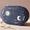 Gold Embroidered Moon Jewelry Box Organizer Zip Closes Earring Packaging Box Velvet Fabric Necklace Pendant Ring Box Storage 