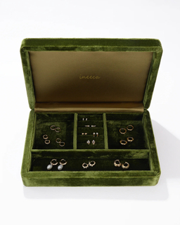 Custom Large Dark Green Velvet Travel Jewellery Sets Box Packaging Necklace Bracelet Earring Ring Jewelry Storage Boxes