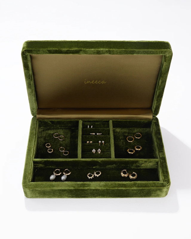 Custom Large Dark Green Velvet Travel Jewellery Sets Box Packaging Necklace Bracelet Earring Ring Jewelry Storage Boxes