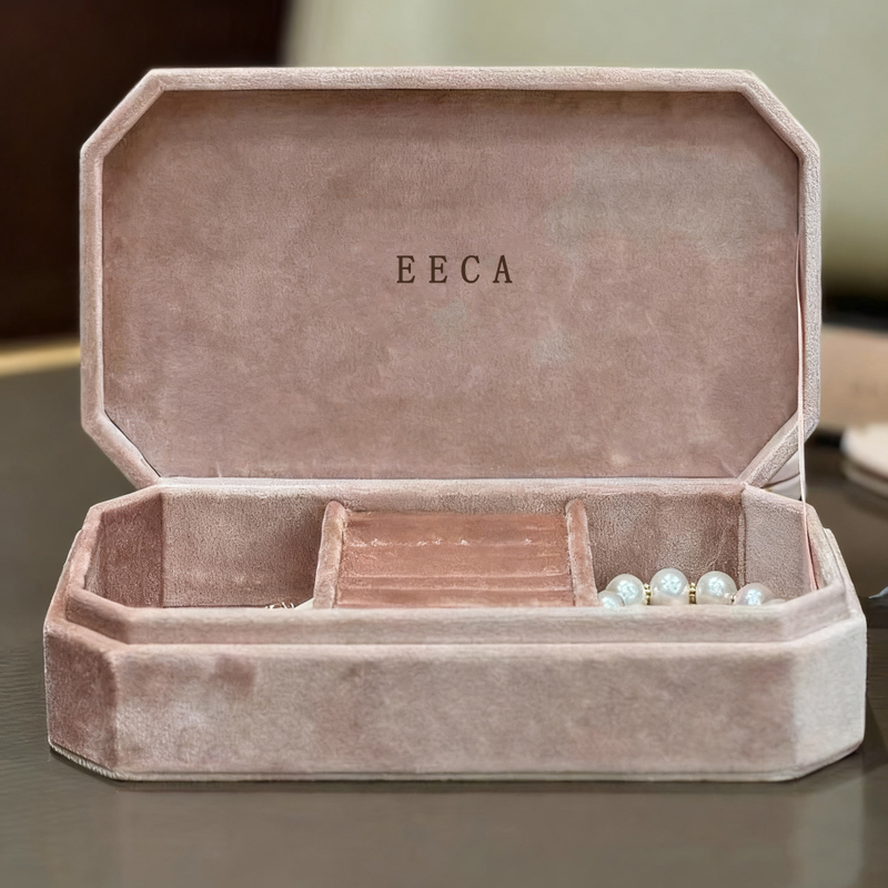 pink octagon velvet travel jewelry storage set box