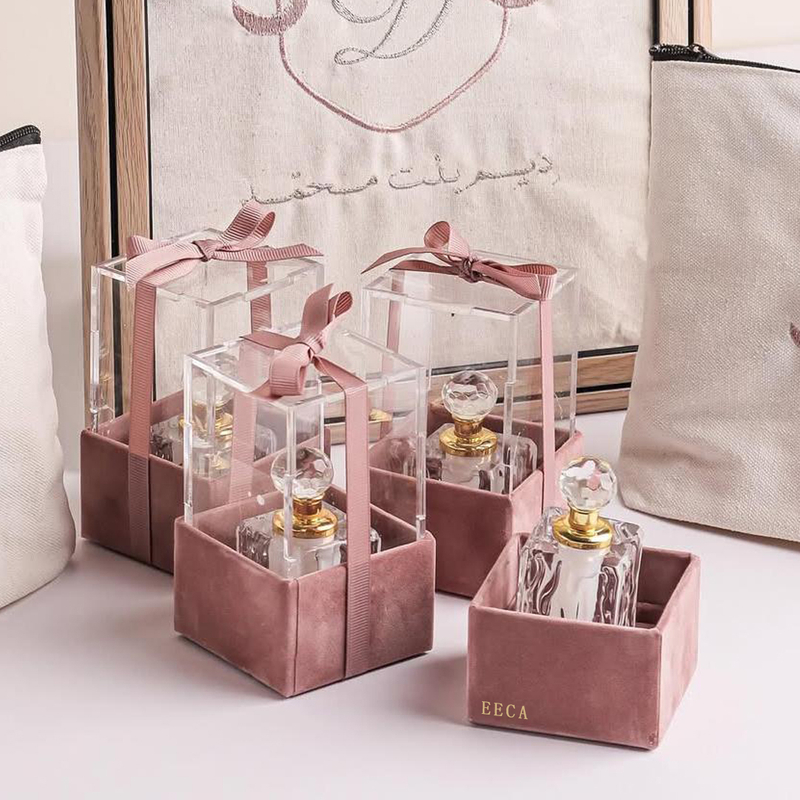 Velvet Bow Ribbon Perfume Gift Box with Acrylic Lid