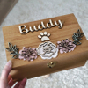 Pet Urn for Dogs Cats with Lock Wooden Small Animals Pet Memorial Shadow Box with Photo Pawprint Large Dog Urn Memory Box