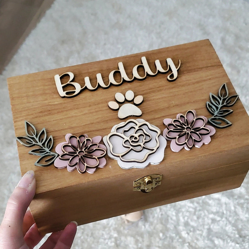 Pet Urn for Dogs Cats with Lock Wooden Small Animals Pet Memorial Shadow Box with Photo Pawprint Large Dog Urn Memory Box