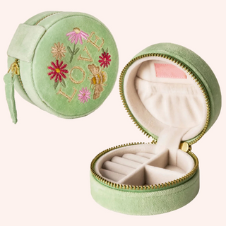 Mini Portable Velvet Embroidered Box Travel Storage Ring Necklace Bracelet Earring Jewelry Boxes with Pouch