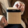 Portable Woven Straw Leather Tote Jewelry Cosmetic Bag