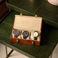 Brown Leather Travel Watch Box Gold-tone Clasps Women Jewelry Watch Box Soft Interior 3 Slots Organizer Luxury Case with Logo